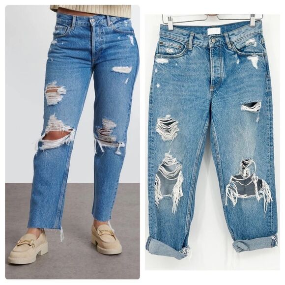 NWT BOYISH Womens The Tommy Organic Cotton Blend Distressed Button Fly Jeans 26 - Picture 2 of 13